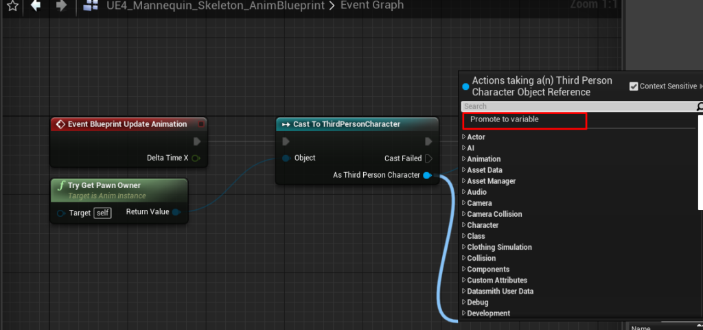 promote to variable animation blueprint ue4
